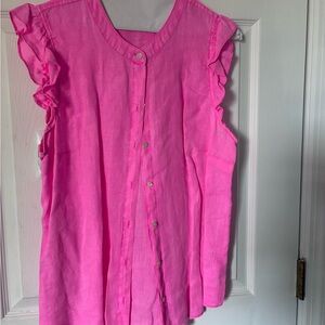 Lilly Pulitzer Pink Flutter Sleeve Linen Blouse